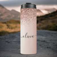 Rose Gold - Rosa Rosa Glitzer Metal Monogramm Name