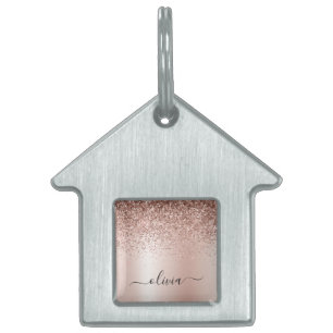 Rose Gold - Rosa Rosa Glitzer Metal Monogramm Name Tiermarke