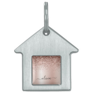 Rose Gold - Rosa Rosa Glitzer Metal Monogramm Name Tiermarke