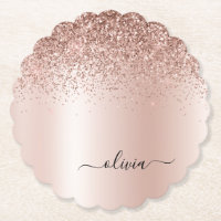 Rose Gold - Rosa Rosa Glitzer Metal Monogramm Name