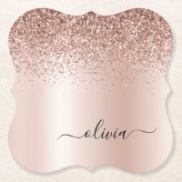 Rose Gold - Rosa Rosa Glitzer Metal Monogramm Name