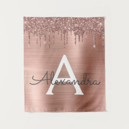Rose Gold - Rosa Rosa Glitzer Metal Monogramm Name Wandteppich