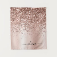 Rose Gold - Rosa Rosa Glitzer Metal Monogramm Name