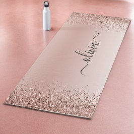 Rose Gold - Rosa Rosa Glitzer Metal Monogramm Name Yogamatte