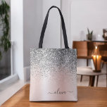Rose Gold - Rosa Rosa Glitzer Silber Monogramm<br><div class="desc">Rosa Rose Gold - Rosa und silberfarbene Imitate sparkle und treibende Glitzer Metallic Edelstahlfolie Elegant Monogram Book Bag. Diese Büchertasche kann auf Ihren Vor- und Vornamen angepasst werden und als Geschenk für Weihnachten,  Geburtstag,  Brautparty oder Hochzeit.</div>