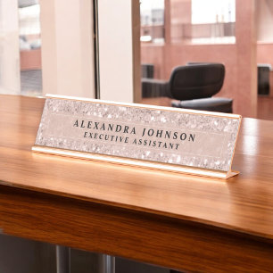 Rose Gold - Rosa Rosa Glitzer Sparkle Moderner Chi Schreibtischnamensplakette