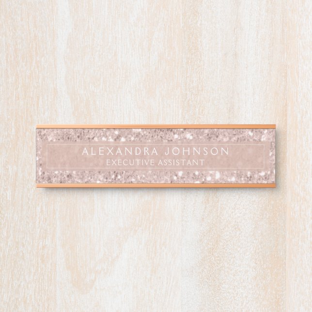 Rose Gold - Rosa Rosa Glitzer Sparkle Moderner Chi Türschild (Vorderseite )