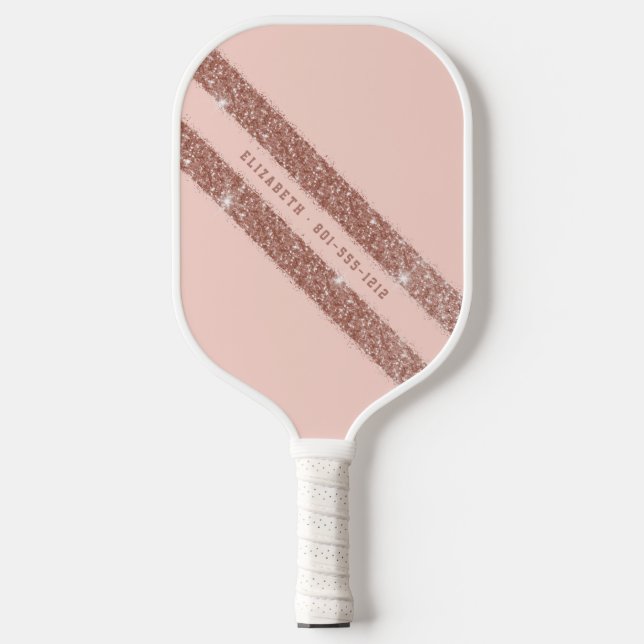 Rose Gold Rosa Rosa Glitzer Streifen Sporty Pickleball Schläger (Vorderseite)
