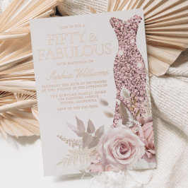 Rose Gold, Rosa Rosa Kleid 50. Geburtstagsparty Folieneinladung