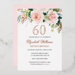 Rose Gold Rosa Rosa Rosa 60. Geburtstagsfoil Einla Folieneinladung<br><div class="desc">Hübscher 60. Geburtstag Einladungen im Kleinen Bayleigh Store!</div>
