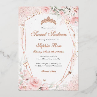 Rose Gold Rosa Rosa Schmetterling Blütencreme Süß Folieneinladung