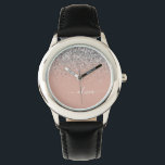 Rose Gold Rosa Rosa Silberne Glitzer Monogram Girl Armbanduhr<br><div class="desc">Rose Gold - Schwarz Rosa und Silber Sparkle Glitzer Script Monogram Name Watch. Das macht den perfekten 16 Geburtstag,  Hochzeit,  Brautparty,  Jubiläum,  Babydusche oder Junggeselinnen-Abschied Geschenk für jemanden,  der Lieben glamourösen Luxus und schicke Stile.</div>