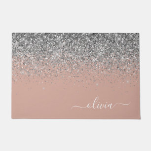 Rose Gold Rosa Rosa Silberne Glitzer Monogram Girl Fußmatte