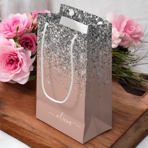 Rose Gold Rosa Rosa Silberne Glitzer Monogram Girl Kleine Geschenktüte