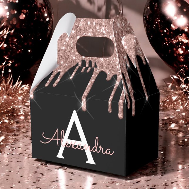 Rose Gold - Rosa Schwarz Glitzer Monogramm Geschenkschachtel (Von Creator hochgeladen)