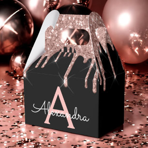 Rose Gold - Rosa Schwarz Glitzer Monogramm Geschenkschachtel