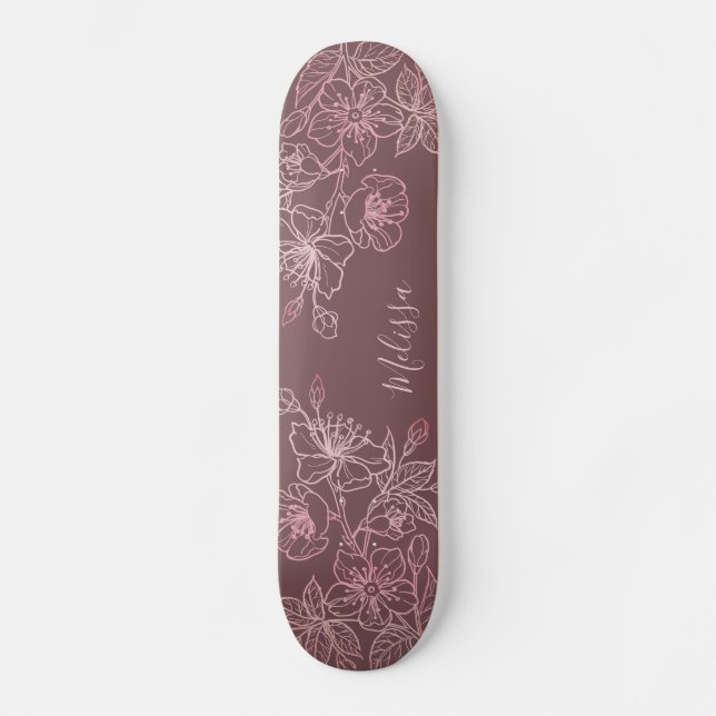 Rose Gold Rosa Schwarz Rosa Schwarzweißrosa Monogr Skateboard (Vorderseite)