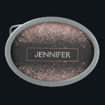 Rose Gold Rosa Schwarzer Glitzer Monogram Girl Ovale Gürtelschnalle<br><div class="desc">Schwarz und Rose Gold - Schwarz Rosa Sparkle Glitzer Monogramm Name Gürtel Verschluss. Das macht den perfekten Abschluss,  süß 16 16.,  18.,  21.,  30.,  40.,  50.,  60.,  70.,  80.,  90.,  100. Geburtstag,  Hochzeit,  Brautparty,  Jubiläum,  Babydusche oder Junggeselinnen-Abschied Geschenk für jemanden,  der Luxus und Chic Stil Lieben glänze.</div>