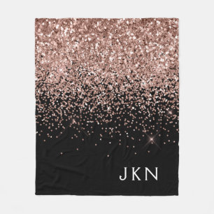 Rose Gold Rosa Schwarzer Glitzer Monogramm Fleecedecke
