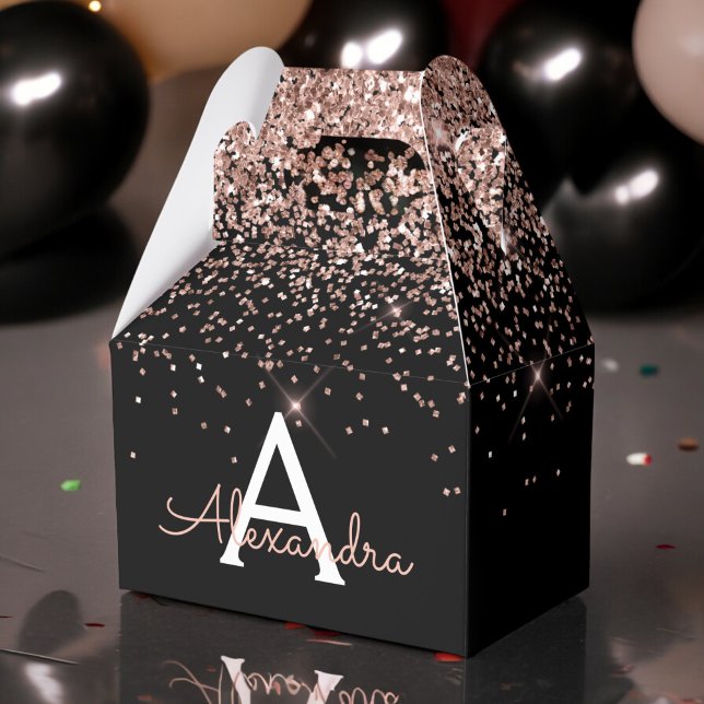 Rose Gold Rosa Schwarzer Glitzer Monogramm Geschenkschachtel (Von Creator hochgeladen)