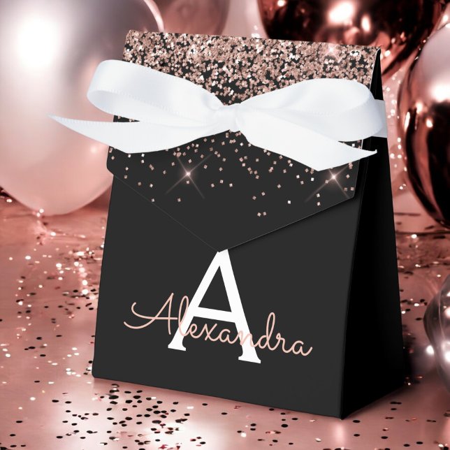 Rose Gold Rosa Schwarzer Glitzer Monogramm Geschenkschachtel (Von Creator hochgeladen)