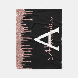 Rose Gold - Rosa Schwarzer Glitzer Monogramm Name Fleecedecke