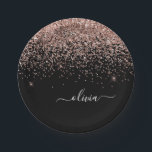 Rose Gold - Rosa Schwarzer Glitzer Monogramm Name Pappteller<br><div class="desc">Rose Gold - Rosa und schwarz Sparkle Glitzer Monogram Name und Initial Party Teller. Das macht den perfekten 16 Geburtstag,  Hochzeit,  Brautparty,  Jubiläum,  Babydusche oder Junggeselinnen-Abschied Geschenk für jemanden,  der Lieben glamourösen Luxus und schicke Stile.</div>
