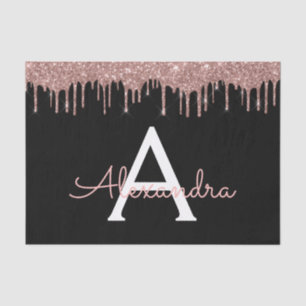 Rose Gold - Rosa Schwarzer Glitzer Monogramm Name Seidenpapier