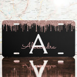 Rose Gold - Rosa Schwarzer Glitzer Monogramm Name US Nummernschild<br><div class="desc">Rose Gold - Schwarz Rosa und Schwarz Sparkle Glitzer Monogram Name und erste Lizenzplakette Abdeckung. Das macht den perfekten 16 Geburtstag,  Hochzeit,  Brautparty,  Jubiläum,  Babydusche oder Junggeselinnen-Abschied Geschenk für jemanden,  der Lieben glamourösen Luxus und schicke Stile.</div>