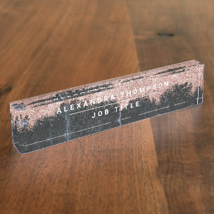 Rose Gold Rosa Schwarzer Marmor Glitzer Staub Namensplakette