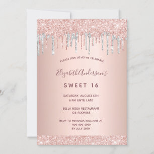 Rose Gold Rosa Silber Sweet 16 Einladung