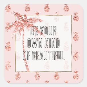 Rose Gold Rosa Tropischer Glitzer Ananas Quadratischer Aufkleber