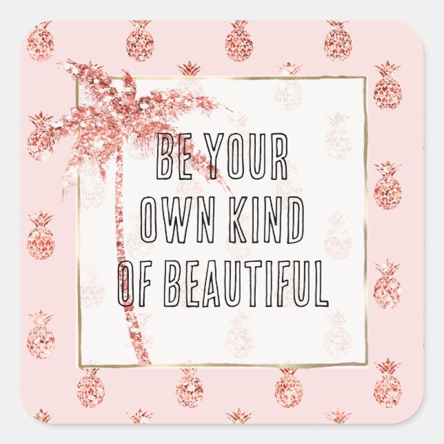 Rose Gold Rosa Tropischer Glitzer Ananas Quadratischer Aufkleber (Vorderseite)