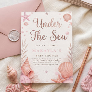 Rose Gold Rosa Unter dem Meer Mädchen Baby Shower Einladung