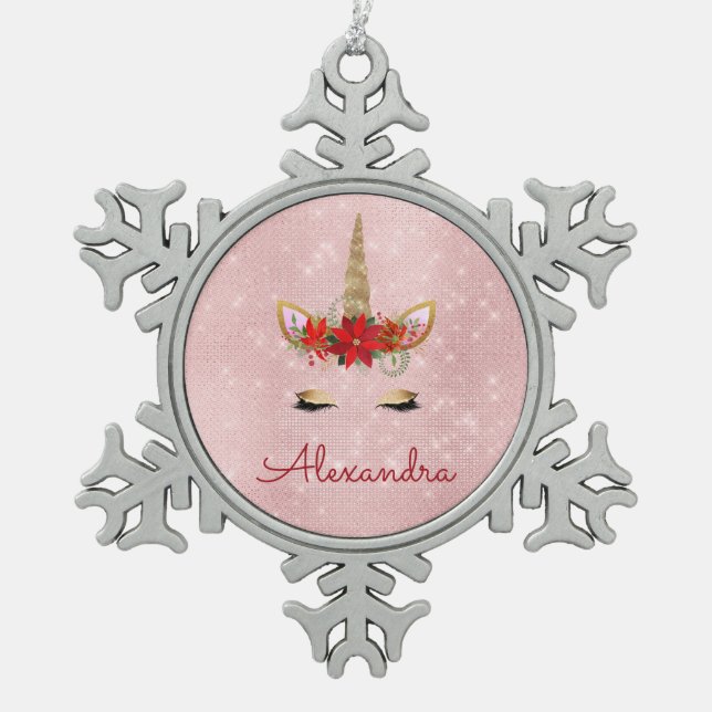 Rose Gold - Rosa Weihnachtscreme Schneeflocken Zinn-Ornament (Vorderseite)