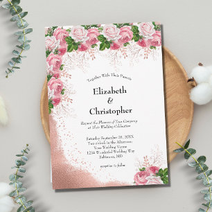 Rose Gold Rosa Weiße Blüte Elegante Moderne Hochze Einladung