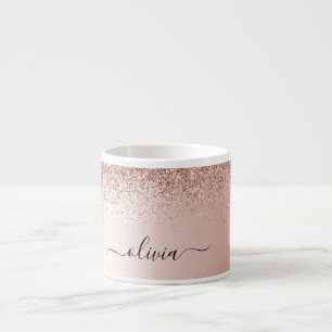 Rose Gold - Rosafarbenes Glitter-Metall-Monogramm- Espressotasse