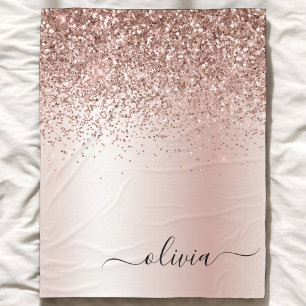 Rose Gold - Rosafarbenes Glitter-Metall-Monogramm  Fleecedecke