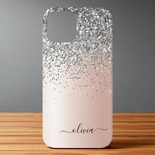 Rose Gold - Rosafarbenes Silber Glitter Monogramm Case-Mate iPhone Hülle