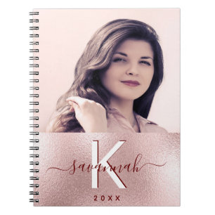 Rose Gold-Rose-Foto-Monogramm-Skript Notizblock
