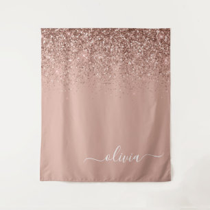 Rose Gold Rosé Glitter Schriftzug Monogramm Weibli Wandteppich