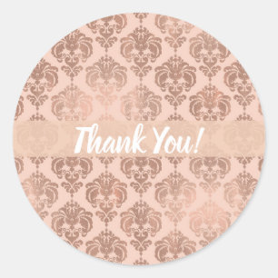 Rose Gold Rosé Modern Glamour Damast Runder Aufkleber