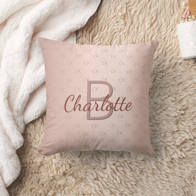 Rose Gold-Rose-Monogramm-Namensschrift Kissen (Decke)
