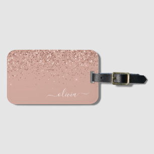 Rose Gold Rosé Pink Mädchenhaft Glitzer Monogramm Gepäckanhänger