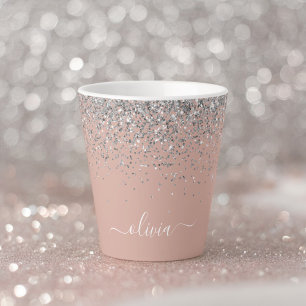 Rose Gold Rosé Pink Silber Glitter Monogram Mädche Milchtasse