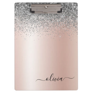 Rose Gold - Rosé Pink Silber Glitter Monogramm Klemmbrett