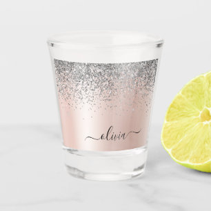 Rose Gold - Rosé Pink Silber Glitter Monogramm Schnapsglas