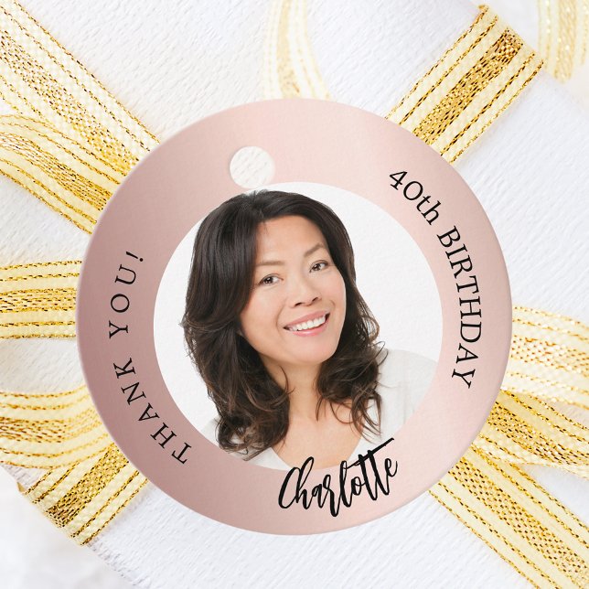 Rose gold rot Custom Foto Danke Geburtstag Geschenkanhänger (Von Creator hochgeladen)