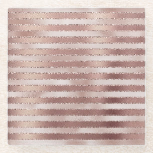 Rose Gold Röte Pink Streifen Glitz Glasuntersetzer