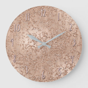 Rose Gold Rouge Pink Glam Funkeln Crackle Chic Große Wanduhr